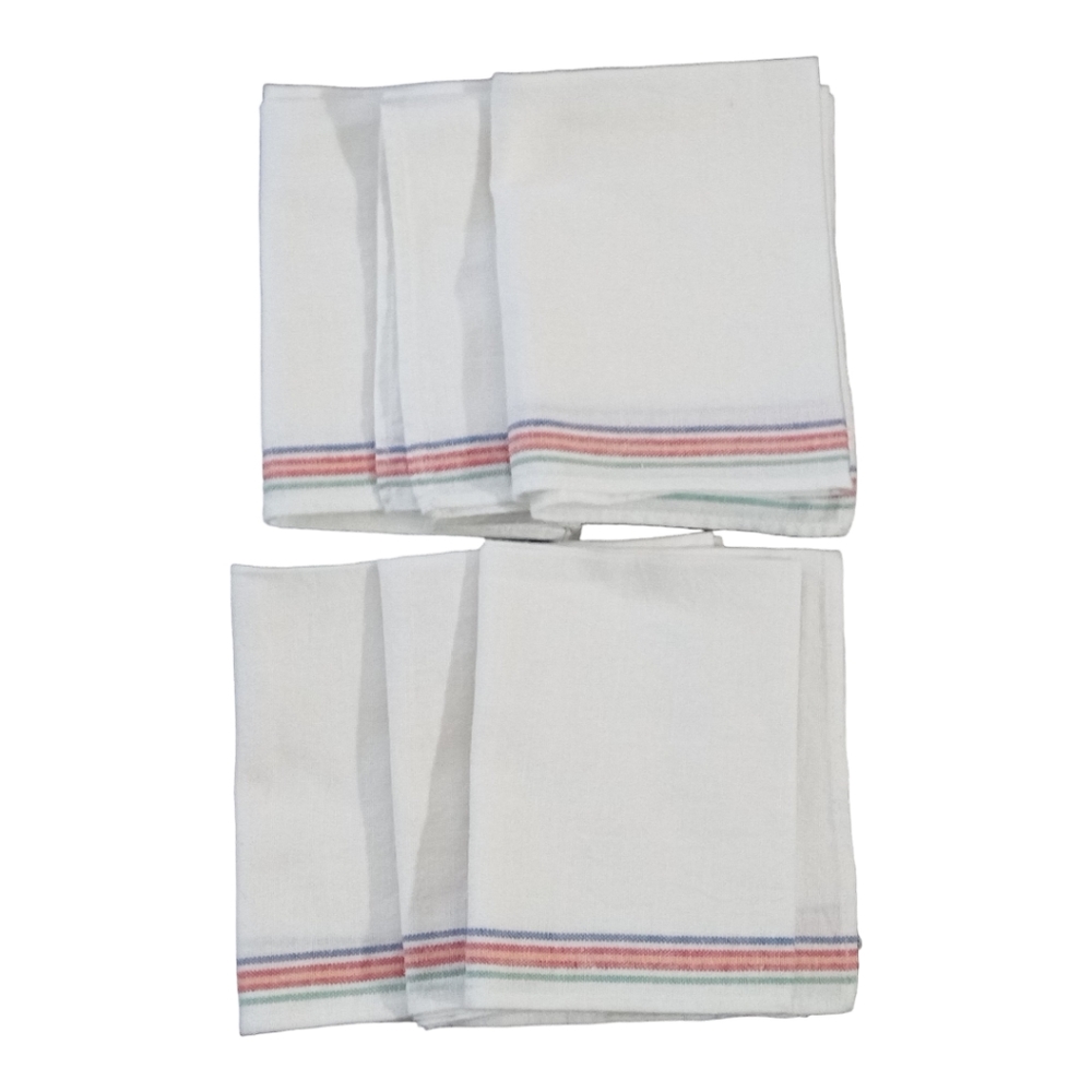 Six Cotton Linen Dish Tea Kitchen Towels Stripes White Red Blue Green Yellow - Picture 3 of 7